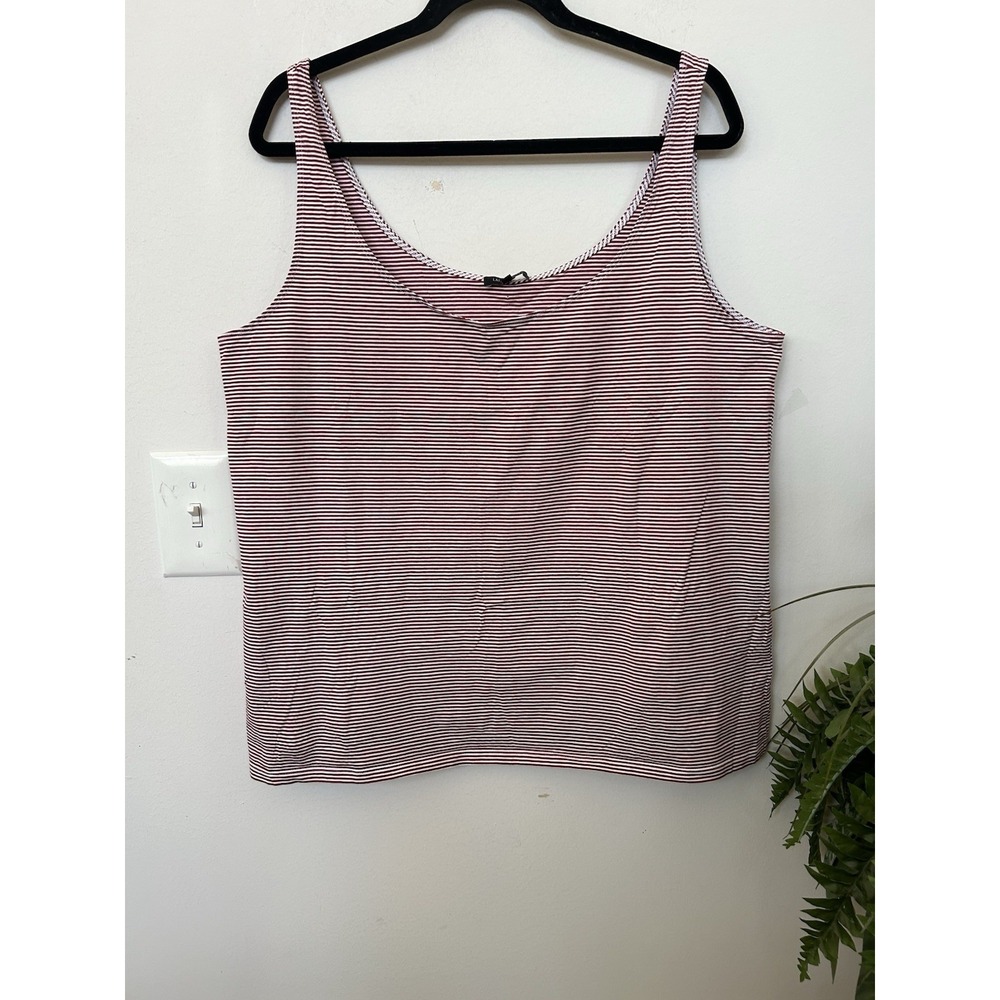 Lafayette 148 NY Striped Tank Top 3X Burgundy‎ White 100% Cotton Coastal